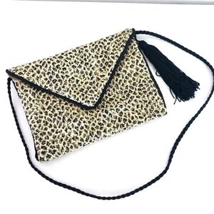 Lisa Brett leopard print shoulder bag tassel envelope
